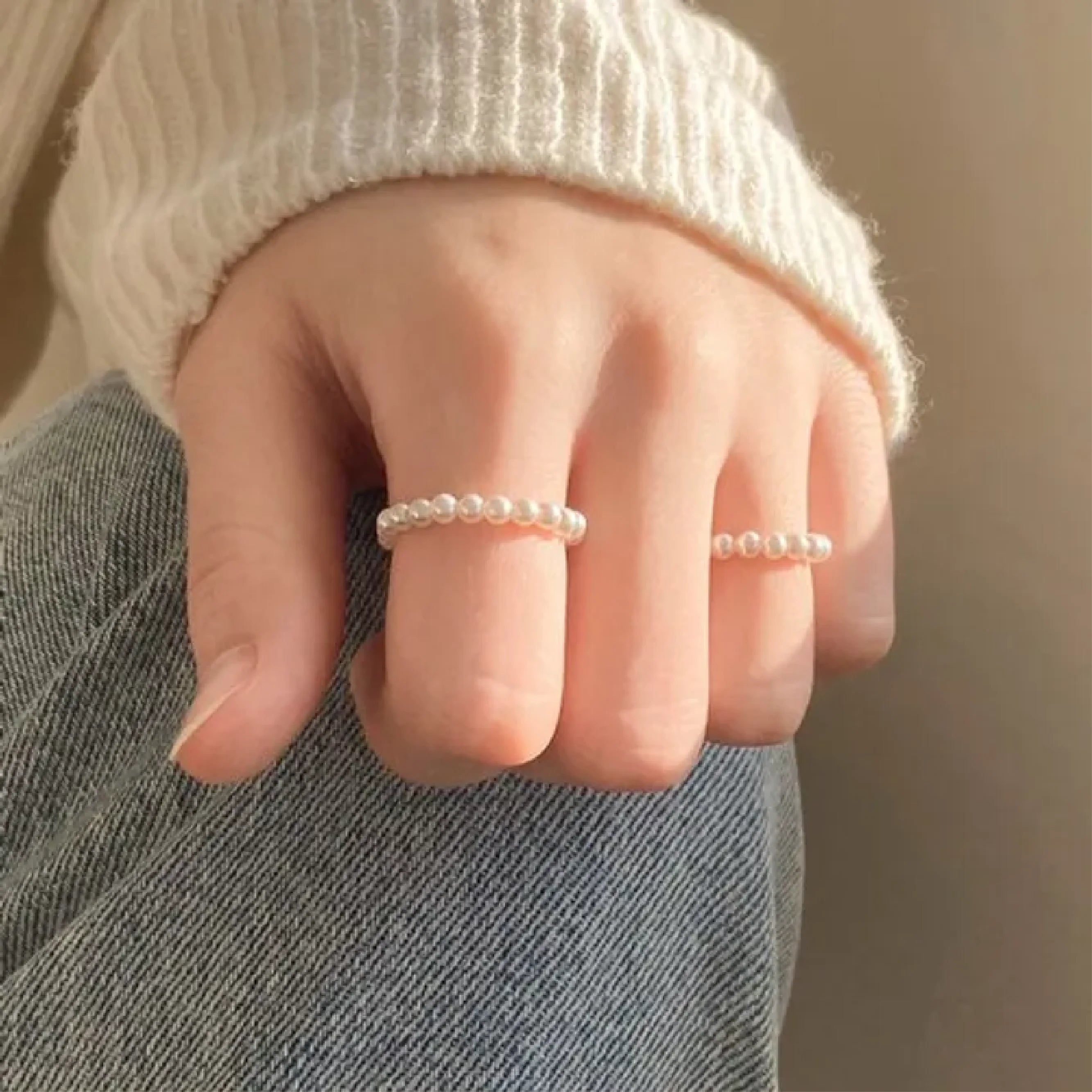 Customizable 3-4mm Adjustable 14K Gold Pearl Stretch Ring Trendy Unisex 18K Plating Weddings Engagements Anniversaries Parties