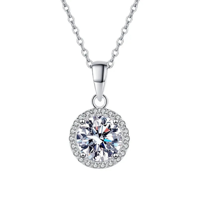Fine Jewelry Grade D 0.5/1ct Moissanite Diamond Jewelry 925 Sterling Silver Simple Moissanite Pendant Necklace Women