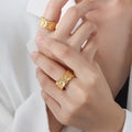 Light Luxury Minority Design Titanium Steel 18K Gold Graceful Personality Flower Open Ring Metal Feeling Fashion Jewelry