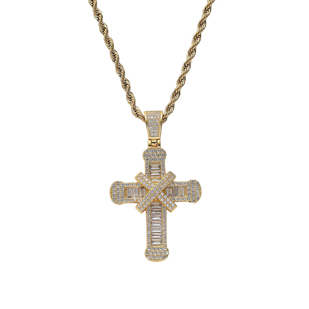 CN218 Brass Zircon  Cross Pendant Iced Out Cubic Zircon Necklace Hip Hop Gift Jewelry Bling Bling