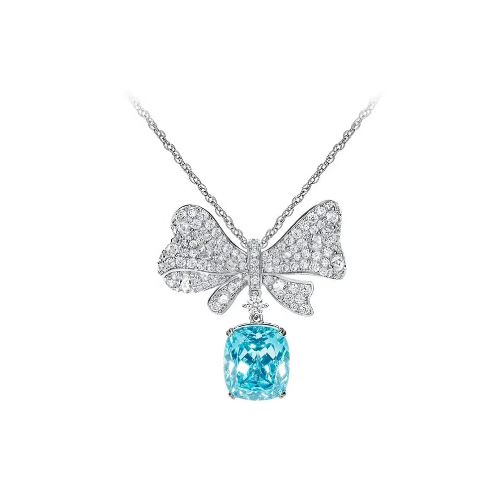2023 Newest Christian Engagement Fine Jewelry Hypoallergenic S925 Silver 8A Zircon Geometric Teal Blue Charm Necklace