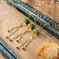 Fashion green tassel pendant stainless steel 18k gold plated link chain necklaces for women