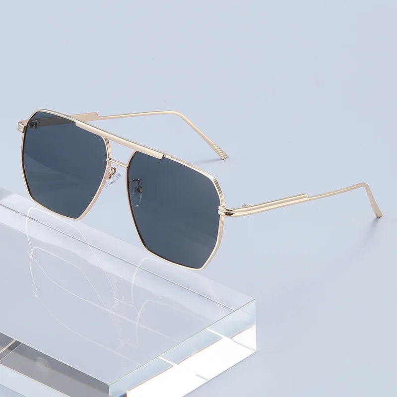 Personality Polygon Outdoor Driving Metal Frame UV400 Gradient Shades Uv400 Metal Black Double Bridge Sunglasses De Sol Oculos