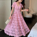 Elegant Summer Women's New Water Soluble Lace Hollow High End Light Luxury Dress