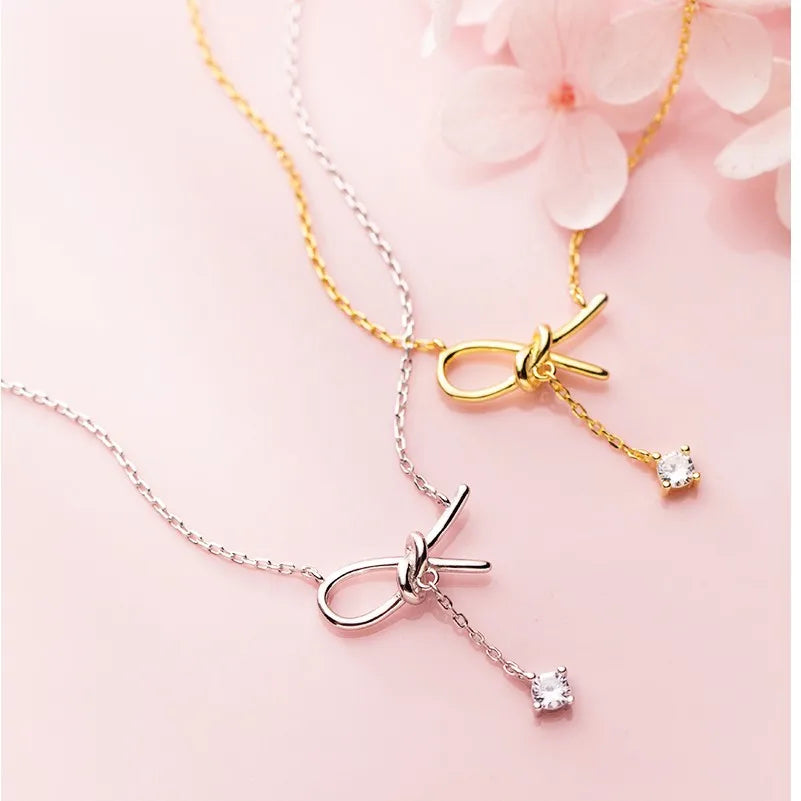 925 Sterling Silver Irregular Knot Pendant Necklace 18K Gold Plated Chain Zircon Necklaces Fashion Jewelry for Women