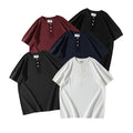 Summer New T Shirt for Man Henley Neck T-shirt Casual 100% Cotton Heavy Solid Plain Blank Short-sleeve Knitted Male Top Tee