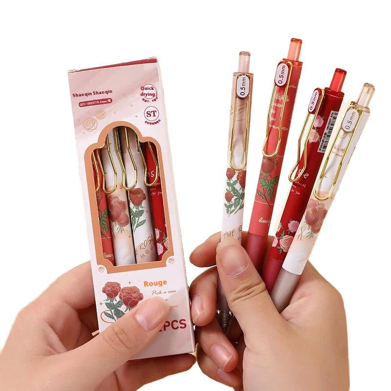Cartoon Rose Retro Gel Pen Set 0.5 Black Neutral Pen