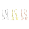 925 Sterling Silver Huggie Earrings Rhodium & Gold Plated Crystal Pave Moon Star Hoop Drop Earrings Silver Jewelry