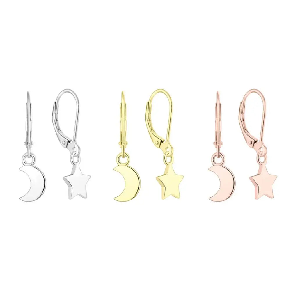 925 Sterling Silver Huggie Earrings Rhodium & Gold Plated Crystal Pave Moon Star Hoop Drop Earrings Silver Jewelry