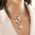 Healing Natural Gemstone Fatima Hand Pendant Necklace 18k Gold Plated Stainless Steel Zircon Pendant Necklace for Women Jewelry
