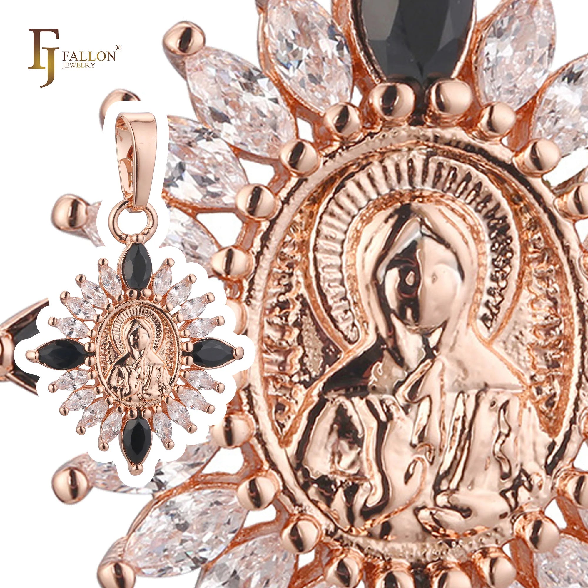 FJ Fallon Fashion Jewelry Saint Matrona Pendant Plated in Rose Gold Brass Based