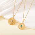 Wholesale New Stainless Steel 18k Gold Plated French Retro Pearl Turquoise Round Personalized Eye Necklace