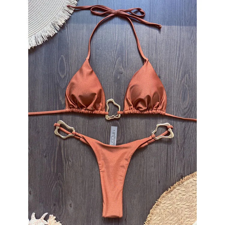New Triangle Bandage Bikini Irregular Accessories Swimsuit Solid Color Beach Swimsuit