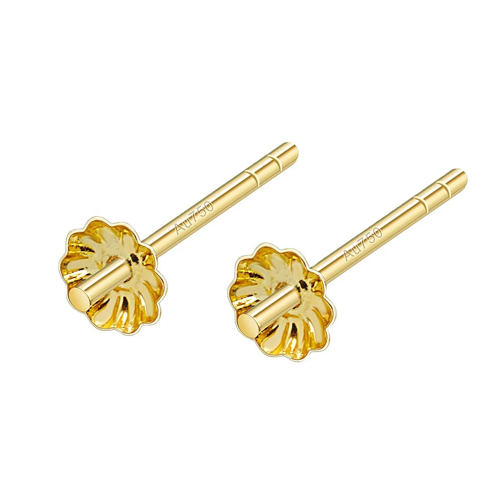 Real Gold Pearl Earring Mountings Needles 18K Yellow Solid Gold Mount Earrings Pin With Fine Jewelry Findings