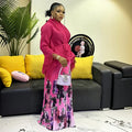New Fringed Loose Coat with Printed Pleated Plus-size Women's Dress Set
