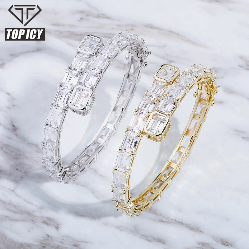 2026 New Arrival Hot Selling 14k Gold Plated Full Cubic Zirconia Baguette Bangle MegaBDM