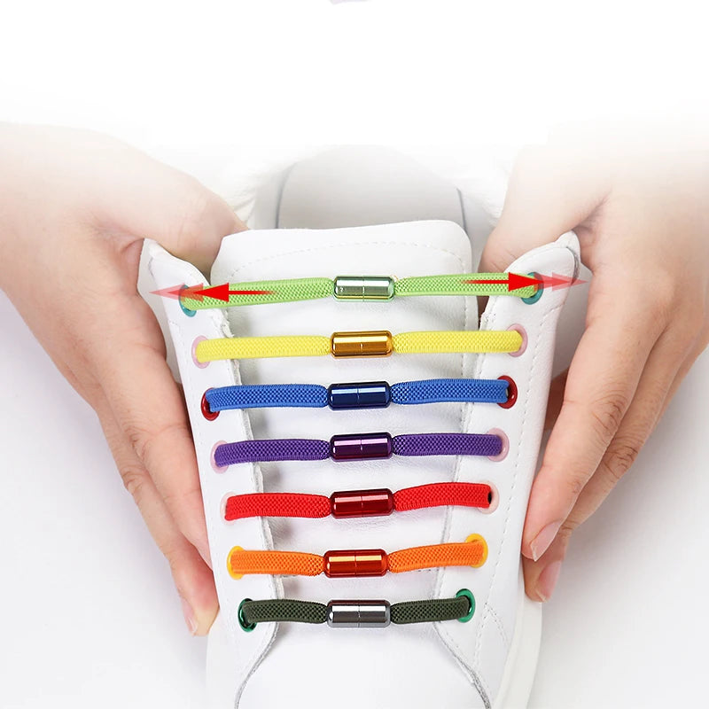 18-Color Quick-Wear Elastic No Tie Shoelaces Metal Lock Capsule for Kids Adults 1 Second Flat Sneakers with Polyester Lazy Laces