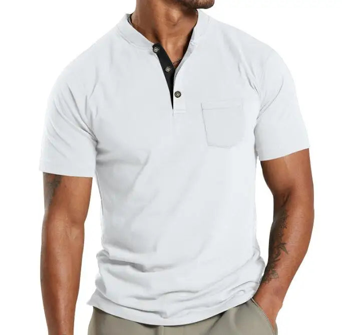 Summer New Large Size Men's Short Sleeved Sleeve Button Pocket T-shirt Polo Fashion Trend Street T-shirt