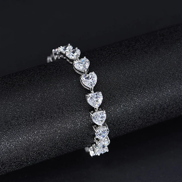 Ladies Iced Cubic Zirconia Heart Tennis Bracelet Rhodium Plated Trendy Style for Women's Gifts Parties Weddings