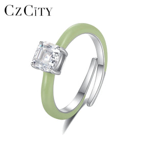 CZCITY Woman Diamond Engagement Trendy Square Adjustable Finger White Gold Moissanite Ring 925 Sterling Silver