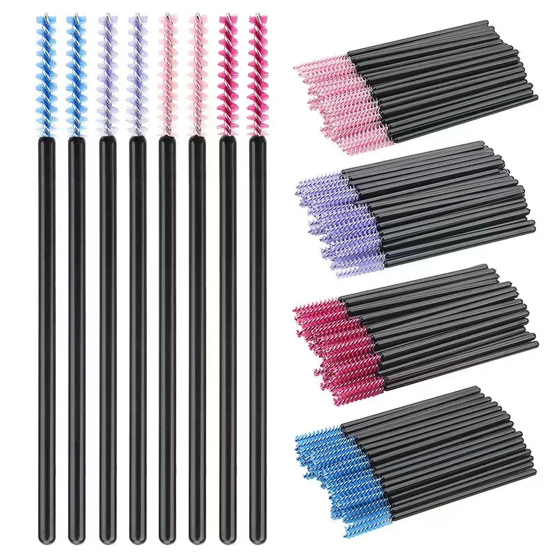50pics Straight Head Disposable Applicators Spiral Black Handel Eyebrow Comb Eyelash Brushes Mascara Wands Applicator