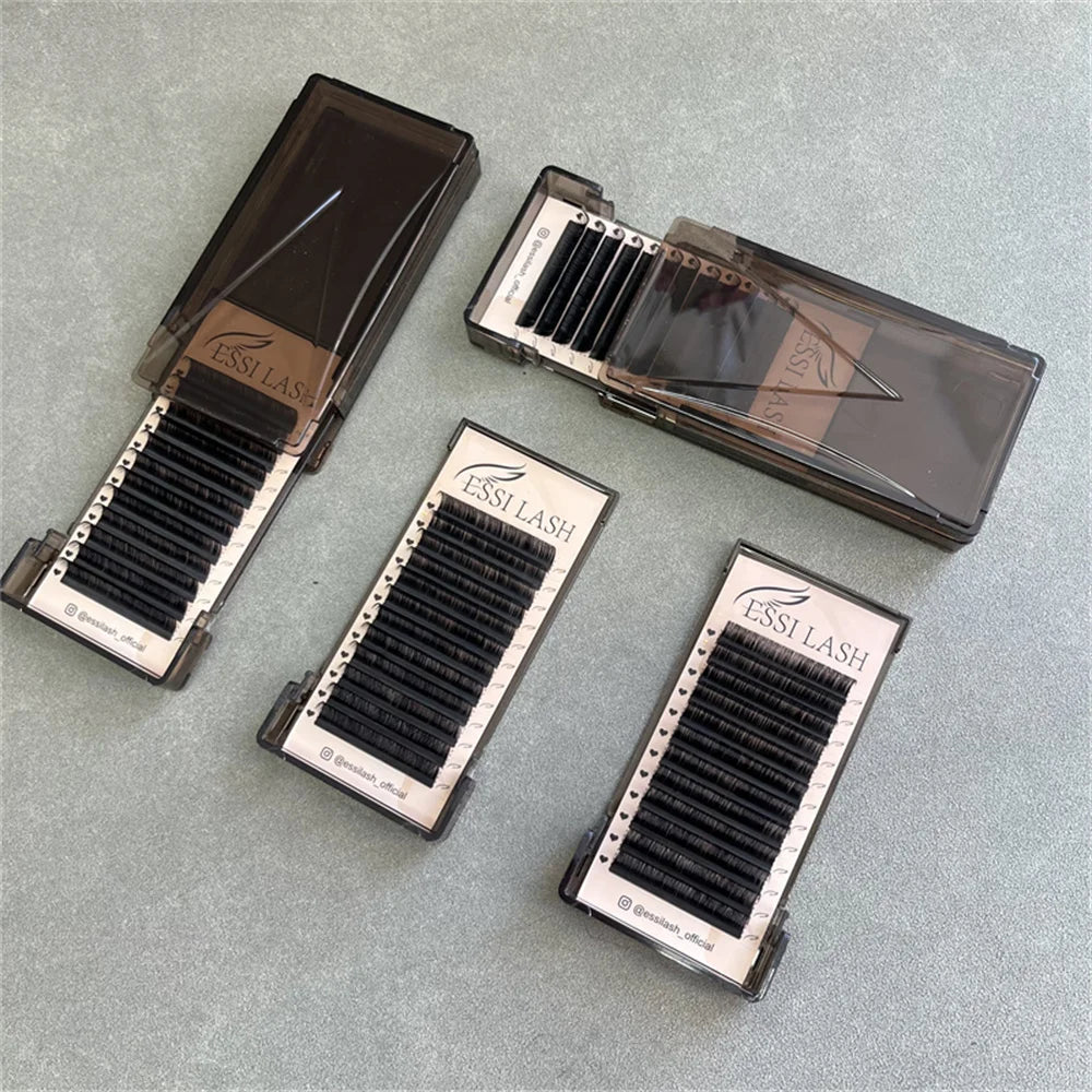 ESSI LASH Pull Out Russian PBT Vegan Lash Tray Volume With Custom Logo 7-15mm Silk Eyelash Extensions Wholesale
