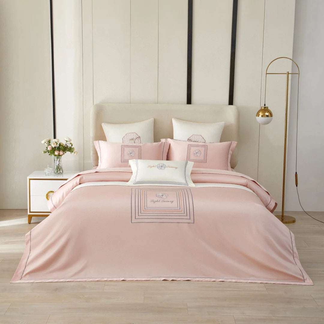 Exquisite 100% Cotton Embroidered 4-Piece Queen Size Comforter Cover Bedding Set Pillowcases 300TC Thread Count All-Season Use