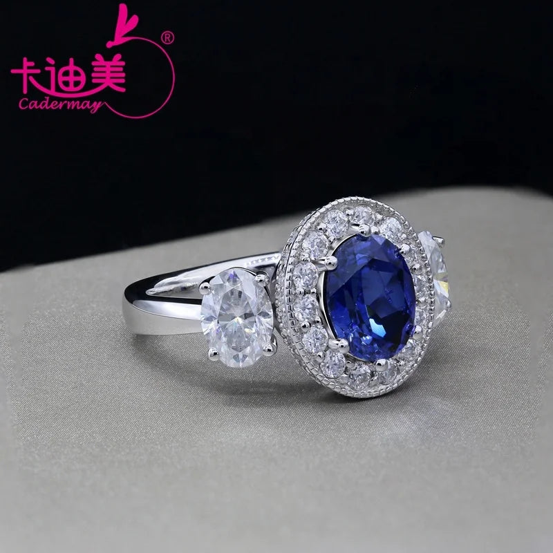 Luxury 7x9mm Oval Sapphire Sterling Silver 925 Ring Ellipse Halo Moissanite Engagement Wedding Anniversary Party Ring