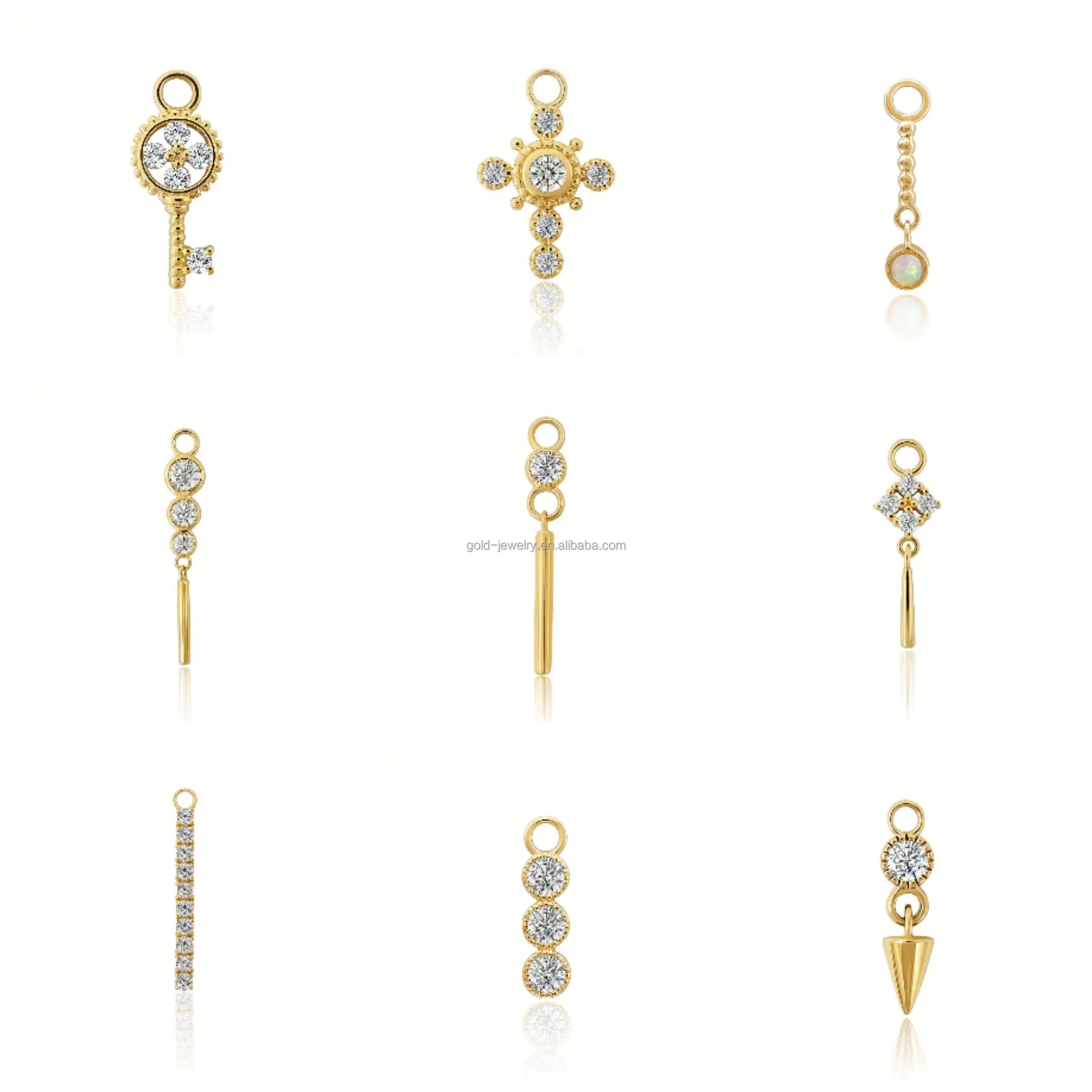 Minimalist Dainty 14K Pure Gold Jewelry Moissanite Pendant Charms DIY for Earrings Necklace Bracelet