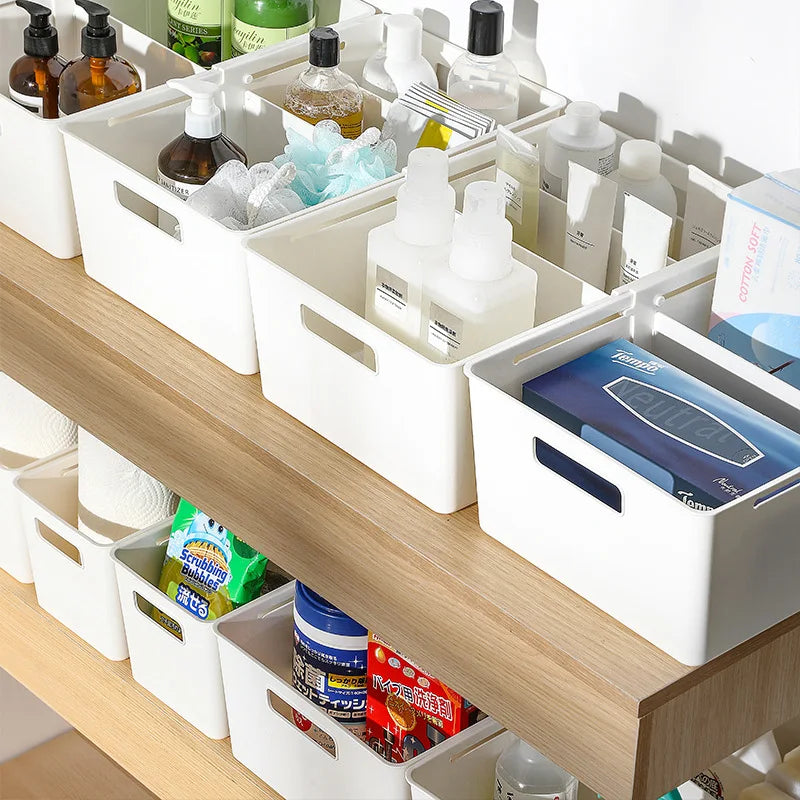 OWNSWING Scalable Drawer Organizer with Dividers Plastic Food Container with Wheel Plastic Desk Organizer for Home