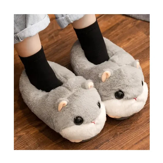 Cute Stuffed Hamster Cartoon Slipper Autumn Winter Warm Female Indoor Outdoor Plush Hamster Slippers