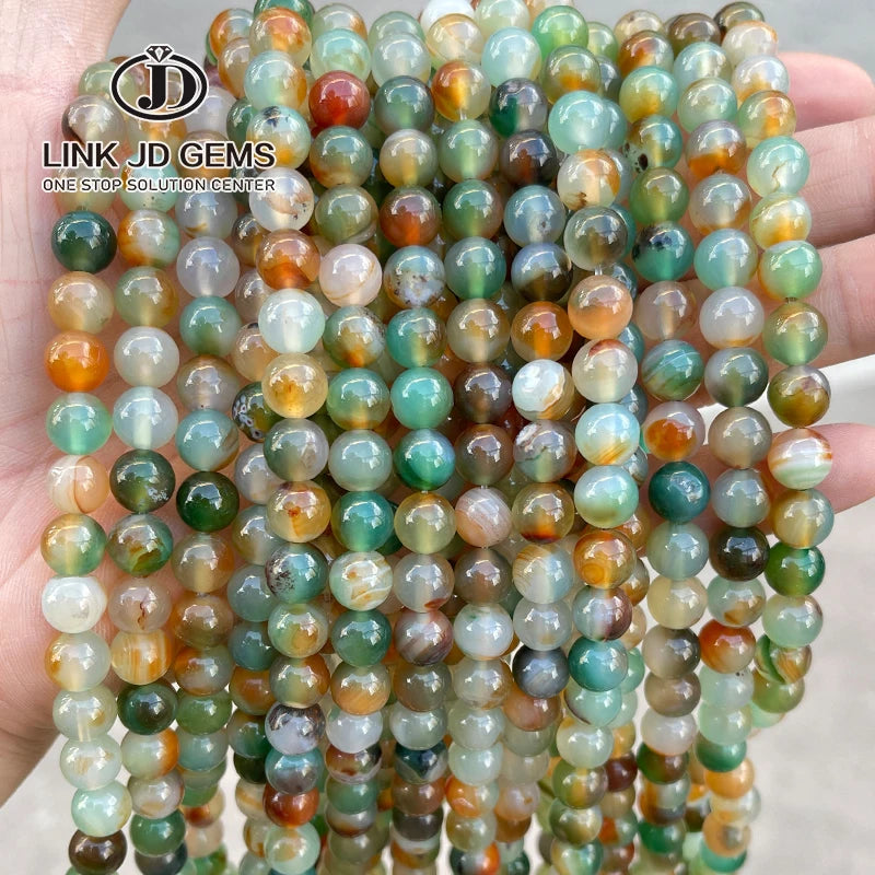JD Wholesale 4 6 8 10 12mm Pick Size Natural Stone Round Loose Spacer Dyed Color Peacock Agate Beads for Jewelry Making