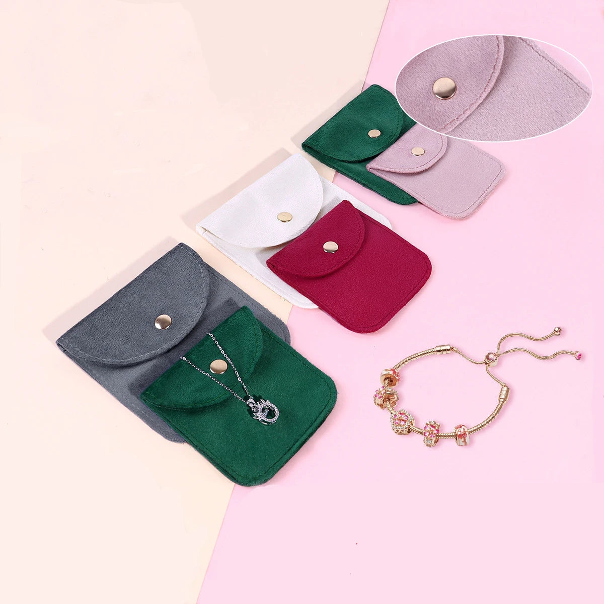 Jewelry Pouch Snap Button Soft Velvet Envelope Jewelry Packaging Bracelet Necklace Rings Storage Bag