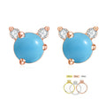 OL0963E Abiding Cute Design Rabbit Head Shape Sleeping Beauty Turquoise Blue Stone Solid Gold 10K 14K Stud Earrings