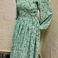 Women's New Floral Printed Abaya Dress Long Maxi Kaftan Islamic Clothing for Ramadan Parties Polyester Elegant Arab Gown