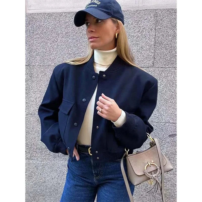 Women's Bomber Jacket Fashion With Pockets Spring Jackets Coat Vintage Long Sleeve Casual New in Outerwears Chic Tops