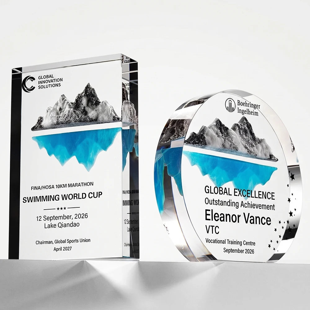 Custom Snow Mountain Crystal Trophy Marble Award Personalized Engraved Iceberg Plaque Swimming Champion Employee Recognition