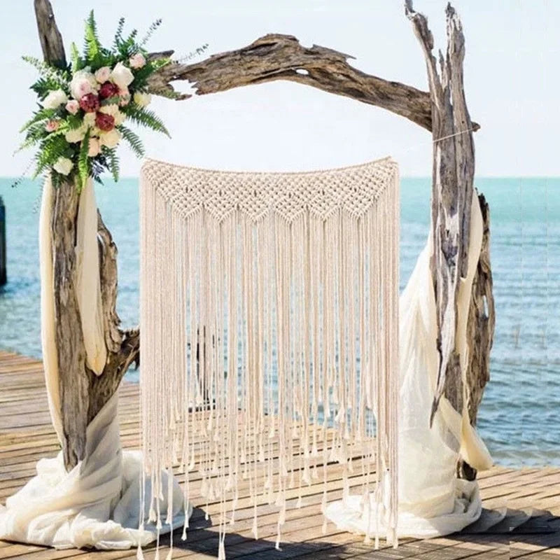 100*115cm Hand Woven Macrame Tapestry Bohemian Wall Hanging Tapestry Window Door Curtains Wedding Background Home Decoration