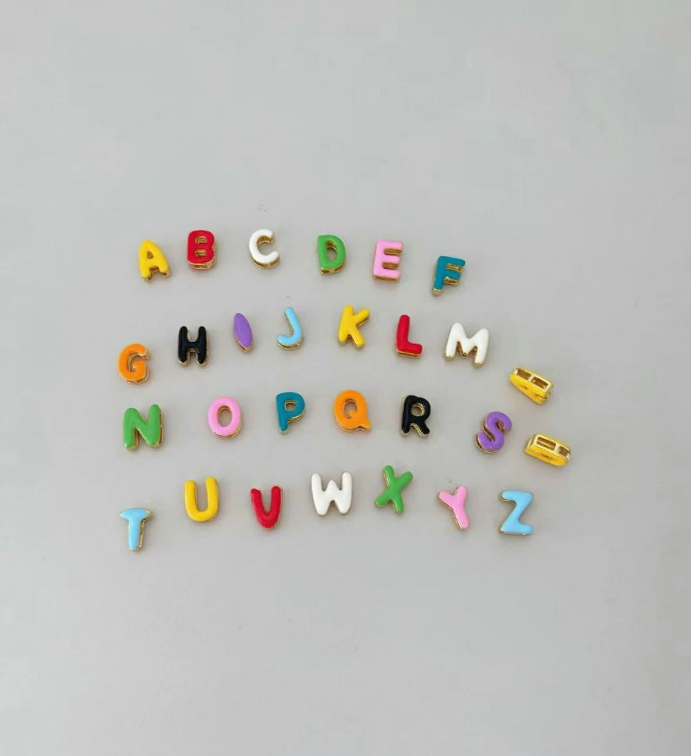 Colorful Gold Plated Brass Enamel Letter Beads Bubble Letter Pendant for Children's Daily Wear