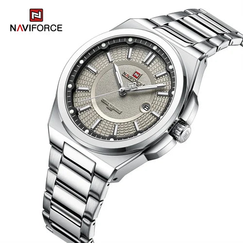 NAVIFORCE 9212 SGY Wholesale Men Quartz Wrist Watches Silver Stainless Steel Waterproof Band Customized Logo Business Male Saat