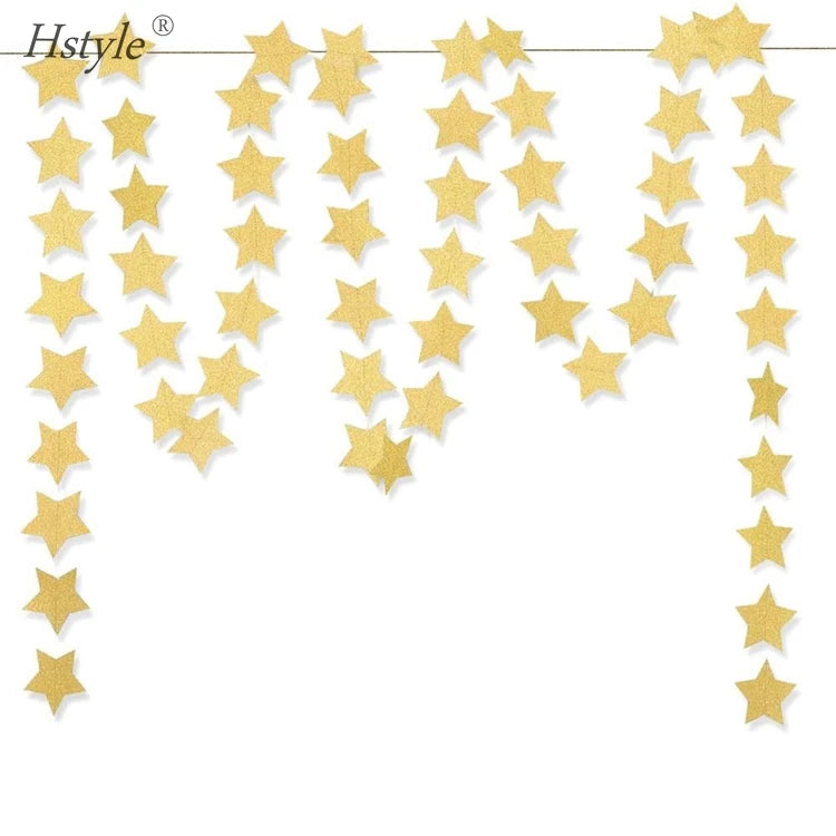 11.5 Feet/3.5 m Sparkling Star Garland Glitter Gold Paper Hanging String Banner Decoration for Wedding S220