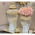 Light Luxury Large General Jar Handicraft Furnishings Ceramic Electroplated Vase Ginger Jar Table Flower Striped Vase