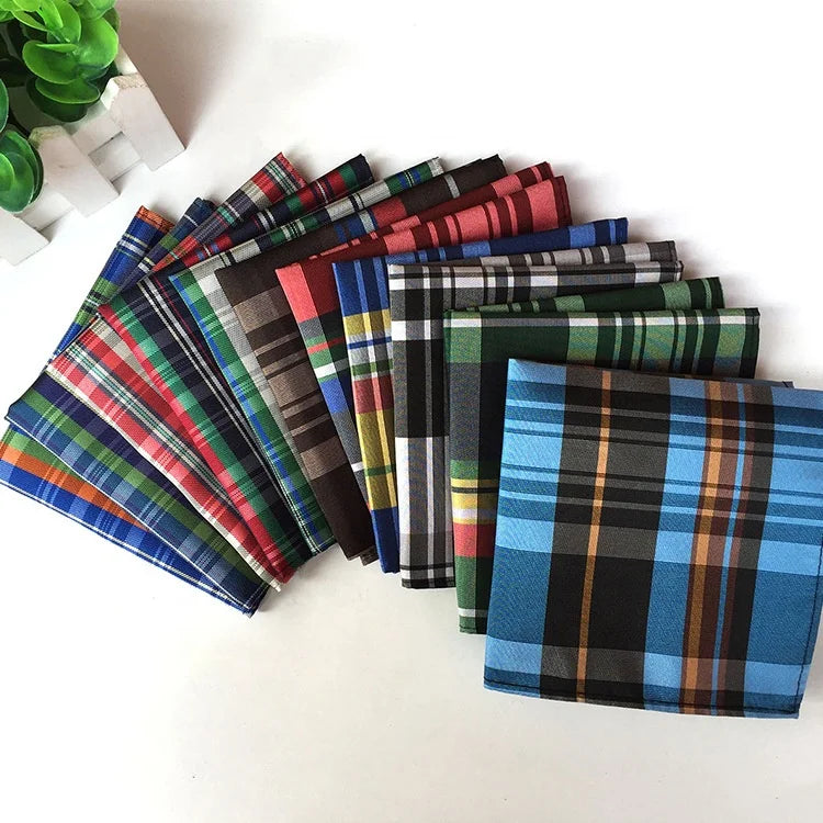 Factory Cheap Lot Stock Premium Luxury Handkerchief Polyester Plaid Pocket Squares for Men Adult Striped Handkerchiefs
