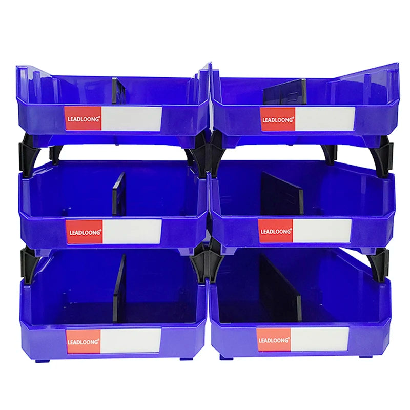 LEADLOONG Blue Color V4 Tool Storage Box 6pcs 11x11x5 Inch/27.6*27.9*12.8cm PP Stackable Folding Combinable Tools Organizer