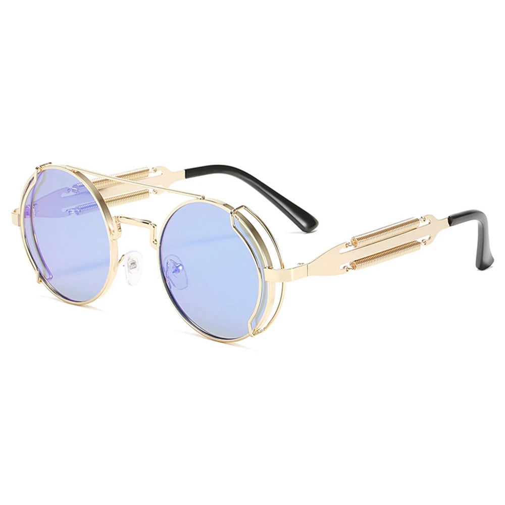Vintage round Punk Sunglasses for Women Gold & Silver Metal Steampunk Mirrored Sunglasses with PC Frame Retro Style