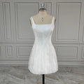 15598# Real Photos Elegant Square Collar Sleeveless Mini Satin Wedding Dress Evening Party Gown for Women Bridal Dress