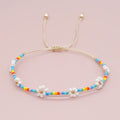 Go2Boho Summer Beach Jewelry Freshwater Pearl & Daisy Flower Rainbow Beaded String Bracelets Stackable Charm Bracelets for Women