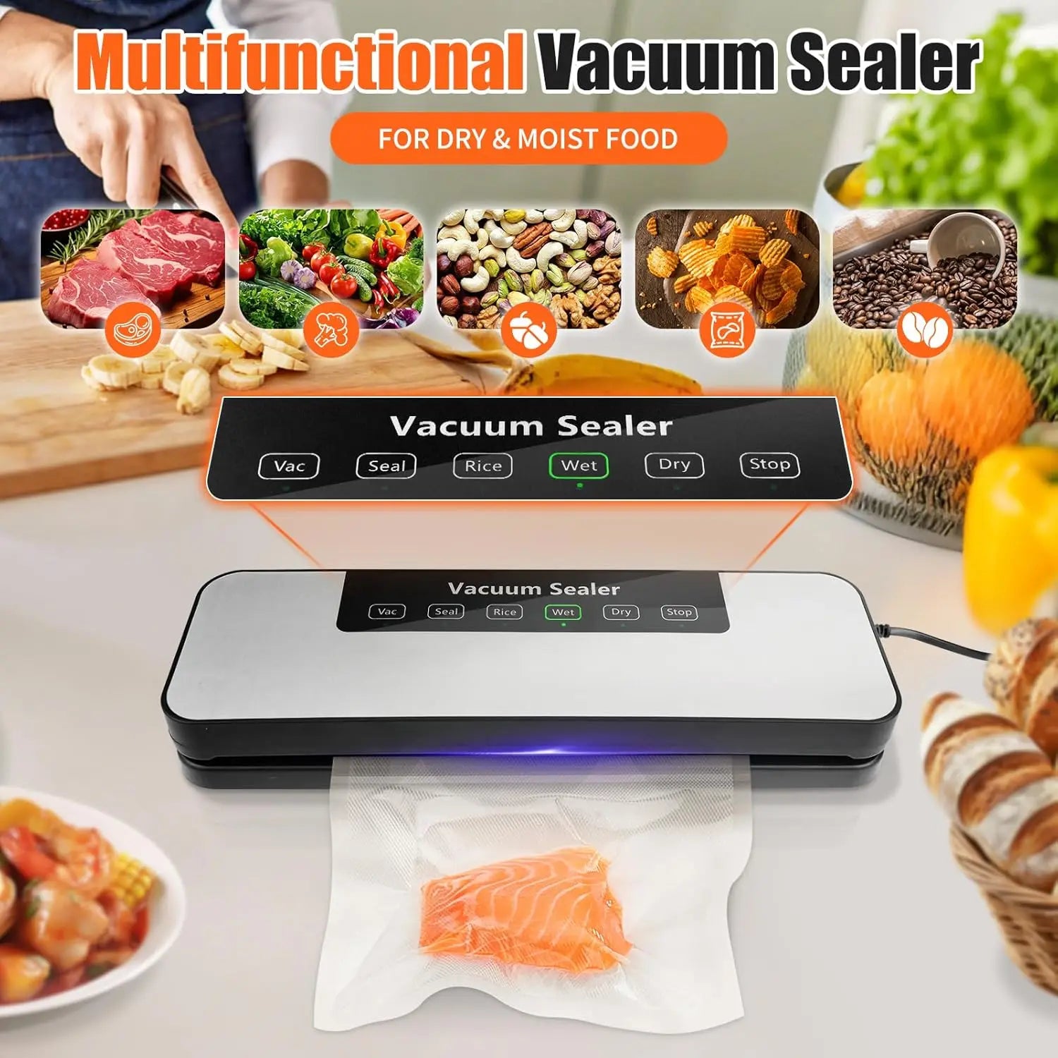 Mini Electric Automatic Vacuum Sealing Machine with Built-In Cutter for Household Use 1.0L Capacity Plastic Construction
