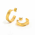 JOOLIM  High End 18K Gold Plated Band C Wrinkle Chunky Hoop Earring Jewelry Stainless Steel for Women