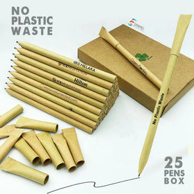 100 Biodegradable Black Biro Rolling Recycled Branding Custom Logo Eco Friendly Kraft Paper Ballpoint Pen with Gift Box